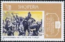 Colnect-1411-397-Skanderbeg-battling-the-Turks-by-Simon-Rrota-1887-1961.jpg