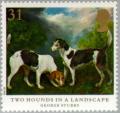 Colnect-122-727-Two-Hounds-in-a-Landscape-Canis-lupus-familiaris.jpg