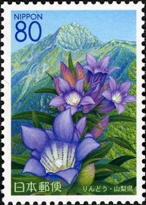 Colnect-901-511-Gentian-and-Mt-Kitadake-of-the-Southern-Japanese-Alps.jpg