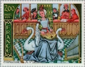Colnect-145-206-Miniature-of-the-fifteenth-century--The-lady-with-swans-.jpg