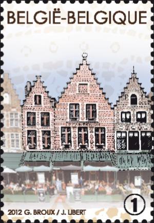 Colnect-1373-069-Market-Square-of-Bruges-Houses-Spainge-Diephuis-Le-Panier.jpg