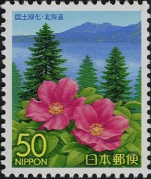 Colnect-4009-053-Beach-Roses-Ezo-Pines-Lake-Shikotsu--amp--Mt-Tarumae.jpg