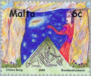 Colnect-131-429--Stars-and-Woman-in-Megalithic-Temple--Chiara-Borg.jpg