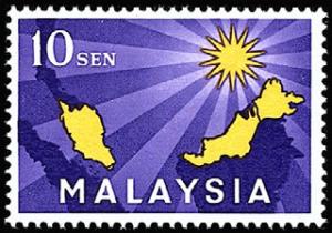 Colnect-982-127-Map-of-Malaysia--amp--star-with-14-beams-symbolising-union.jpg