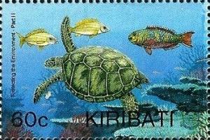 Colnect-2545-312-Bluestripe-Snapper-Blue-barred-Parrotfish-Green-Sea-Turtle.jpg