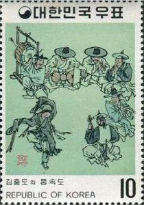 Colnect-2722-611-Dancer-and-musicians-by-Kim-Hong-do.jpg