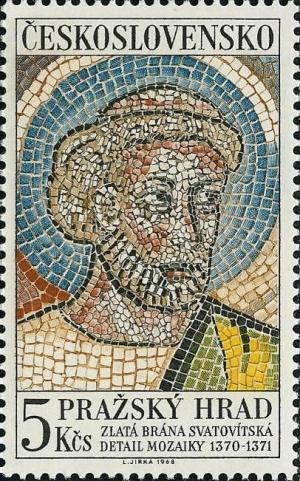 Colnect-438-408-Head-of-St-Peter-mosaic-from-St-Vitus-Cathedral.jpg