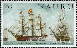 Colnect-1214-775-Battle-between-the-Sailing-Ships--bdquo-Sant-iacute-sima-Trinidad-ldquo--and-HM.jpg