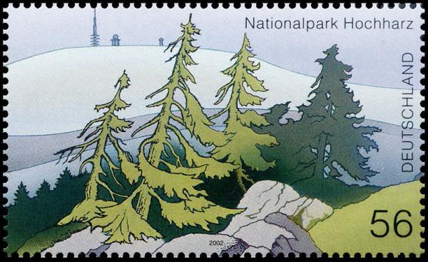 Colnect-1797-886-National-park-Hochharz--Mountain-landscape-with-spruce-trees.jpg