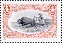 Colnect-201-077-American-Bison-Bison-bison-Hunted-by-an-Indian.jpg