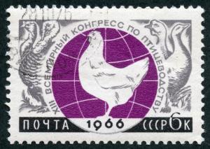 The_Soviet_Union_1966_CPA_3308_stamp_%2813th_International_Congress_on_Poultry_%2815-21.08%2C_Kiev%29._Emblem_-_Chicken_and_Globe._Domesticated_Turkeys_and_Domestic_Geese%29_cancelled.jpg