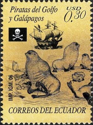 Colnect-5839-506-Galapagos-Sea-Lions-Pirate-ship-and-flag.jpg