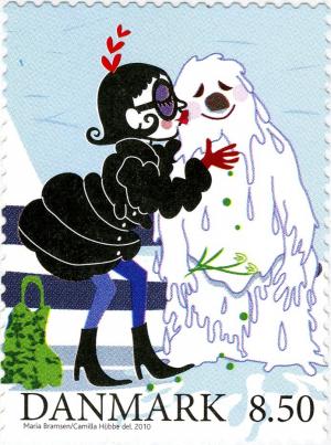 Colnect-760-316-Woman-kiss-amelting-snowman.jpg