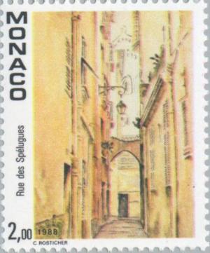 Colnect-149-329-Rue-des-Sp%C3%A9lugues--painting-by-Claude-Rosticher.jpg