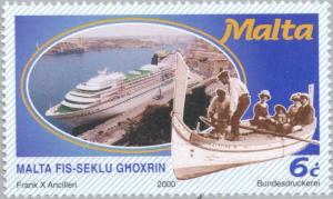 Colnect-131-394-Luzzu-and-cruise-liner.jpg