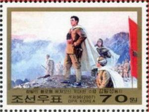 Colnect-3113-641-Kim-Il-Sung-as-a-soldier-propaganda-painting.jpg