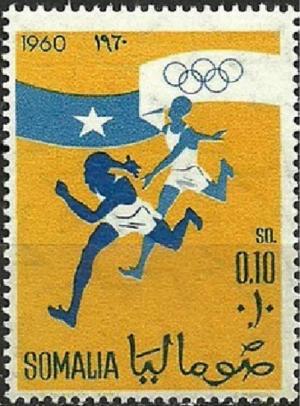 Colnect-2788-731-Runners-flag-and-Olympic-rings.jpg