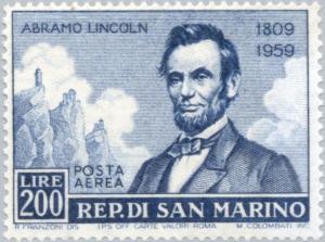 Colnect-169-896-Abraham-Lincoln-and-Mt-Titano.jpg